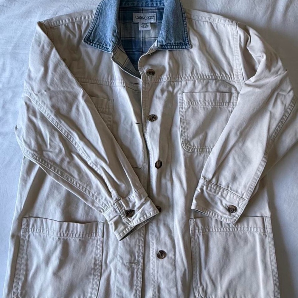 Cabin Creek Beige Chore Jacket with Denim Collar